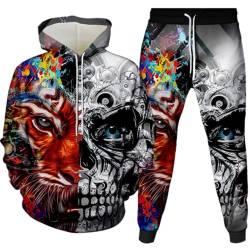 LEXAHO Herren Totenkopf Kapuzenpullover Zweiteiliges Set Herren Winter Skull Pattern Jogging Anzug Polyester Trainingsanzug Sportanzug Pullover+Hose (Hoodie 1,M) von LEXAHO