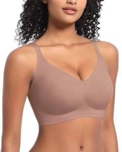 LEYSHE BH Damen ohne Bügel, V-Ausschnitt Seamless BH, Bügelloser Tshirt BH, Bequemer BH mit Breiten Trägern, Gepolstert Schlaf BH,Grau Lila,2XL von LEYSHE