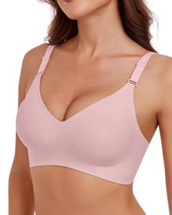 LEYSHE Damen BH ohne Bügel Soft Seamless BHS Push Up Bequemer BH Bügelloser BH Comfit Minimizer Softschalen BH Tshirt BH V Bralette,Rosa,3XL von LEYSHE