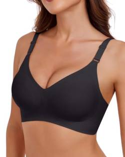 LEYSHE Damen BH ohne Bügel Soft Seamless BHS Push Up Bequemer BH Bügelloser BH Comfit Minimizer Softschalen BH Tshirt BH V Bralette,Schwarz,S von LEYSHE