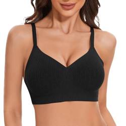 LEYSHE Soft BH Damen Ohne Bügel Seamless BH Stütz BH Push Up BH Comfy Minimizer Bustier Vollständiger Abdeckung, Cup A-C,Schwarz,M von LEYSHE