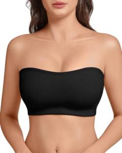 LEYSHE Trägerloser BH ohne Bügel für Damen Bandeau BH Nahtlose Tube Top BH Gepolsterter Bandeau Top mit Transparenten Trägern,Schwarz,XS von LEYSHE