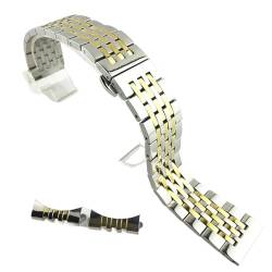 LHYFAGQK Edelstahl Uhrenarmband 12mm 14mm 17mm 19mm 18mm 20mm 21mm 22mm Strap Armband gekrümmte Enduhrband Doppelverriegelung Schnalle(Silver with gold,12mm) von LHYFAGQK