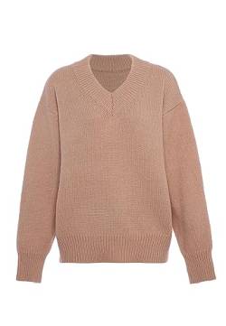 Libbi Women's Damen Minimalistischer V-Ausschnitt Acryl BEIGE Größe M/L Pullover Sweater, M von LIBBI