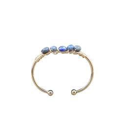 LIDFEP Kristall Armband, Offene Manschettenarmbänder Aus Natursteinkristall Und Lapislazuli, Verstellbares Wickelarmband Mit Unregelmäßigem Kies, Modisches Armband Mit Energie-Edelsteinen Für Frau von LIDFEP