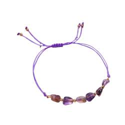 LIDFEP Naturstein Armband Damen, Mehrlagiges, Handgefertigtes Boho-Armband, Lila Seil, Modisches Armband Mit Unregelmäßigem Kies, Verstellbare Geflochtene Armbänder Für Frauen Und Männer von LIDFEP