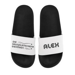 LIEBTASTISCH Personalisierte Badelatschen -Diese Badelatschen gehören - Slipper - Badeschuhe - Dusche - Strand - Sauna - Wunschname - Individuell (Schwarz, 40) von LIEBTASTISCH