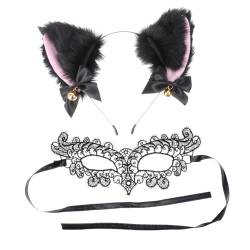 LIFKOME Katzenohr Haarreifen Mit Zarter Spitzenmaske Für Damen Cat Ears Stirnband Für Karneval Cosplay Und Kostümpartys Ideal Für Halloween Und Mottopartys von LIFKOME