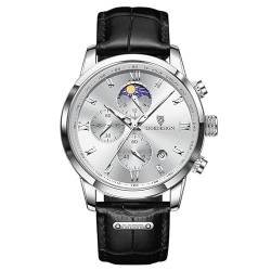 LIGE Herren Uhren Chronograph Analog Klassisch Quarz mit Datum Wasserdicht Silber Zifferblatt Leder Lässig Armbanduhr für Herren, LG8953C von LIGE