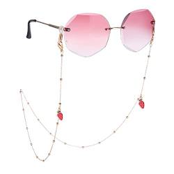 LIKGREAT Maskenkette Brillenkette Perlen Brillenkette Halter Strap Obst Sonnenbrille Kette Gold Brillenkette Lanyard Brillenband Halskette für Frauen Brillenhalter (Erdbeere) von LIKGREAT