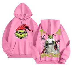 𝑮𝒓𝒊𝒏𝒄𝒉 Pullover Unisex Back Drucken Weihnachten Hoodie Lustig Kapuzenpullover Ugly Christmas Sweater Winter Weihnachts Sweatshirt Mit Tasche Weihnachtspulli Weihnachten Geschenke(#01 Pink,L) von LILIHOT