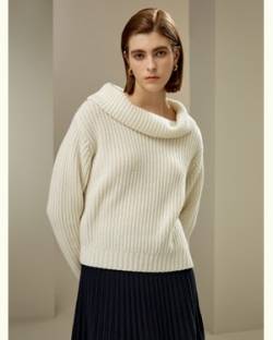 LILYSILK Damen Kaschmir Pullover Damen Weiß DE Weiter Wasserfallausschnitt Ausgeprägtes Gespür Für Styling M von LILYSILK