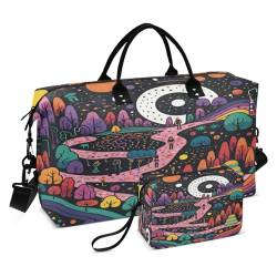 LINNIKEEEE Cartoon Doodle Weltraum Reise-Seesäcke, Sporttasche, Weekender Handtasche mit Kulturbeutel für Damen Mädchen Herren von LINNIKEEEE