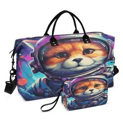 LINNIKEEEE Cooler Weltraumhund Reise-Seesäcke, Sporttasche, Weekender Handtasche mit Kulturbeutel für Damen Mädchen Herren von LINNIKEEEE