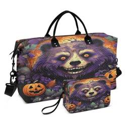 LINNIKEEEE Halloween Muster Bär Reise-Seesäcke, Sporttasche, Weekender Handtasche mit Kulturbeutel für Damen Mädchen Herren von LINNIKEEEE