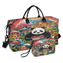 LINNIKEEEE Süßer Panda Cartoon Reise-Seesäcke, Sporttasche, Weekender Handtasche mit Kulturbeutel für Damen Mädchen Herren von LINNIKEEEE