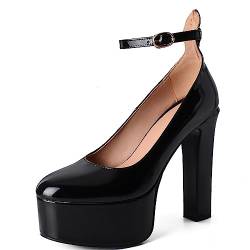 LIPIJIXI Damens Kn?Chelriemchen Thick Heel Plateau Pumps Runde Zehen Block Heels Prom Pumps Schnalles Flachform Dress ScHöhe Black Sexy Höhe Ferse Size 37 von LIPIJIXI