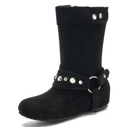 LIPIJIXI Interne Erhohen Faux Wildleder Kn?chel Stiefel Casual Runde Zehen Rivet Stiefeletten Silp On Wedges Heel Mid Calf Stiefel Gemütlich Black Metal Decoration Mid Stiefel Size 9 von LIPIJIXI