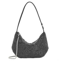 Damentasche mit Kette, Schultertasche, Griff oben, Handtasche, Mond, Achseltasche, Kristall, Strass, Crossbody-Tasche, Einkaufstasche, Dating-Tasche, Schwarz von LIUANDS