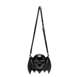 LIUANDS Damen Gothic Punk Schwarz Fledermausflügel Geldbörse Schultertasche Holloween Totenkopf Form PU Leder Crossbody Tasche Geldbörse mit Kette, Wie beschrieben von LIUANDS