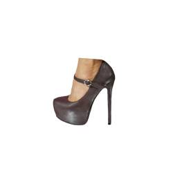 Damen-Plateau-Stiletto-Absatz-Kleid-Pumps-Schuhe. Stripper-Heels. Geschlossene Zehen-Stiletto-High-Heels für Frauen auf der Hochzeitsfeier,Dark Brown,40 EU von LIUGUISUOCHBH