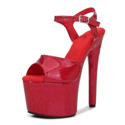 Damen-Sandalen mit hohen Absätzen. Sandalen mit Stilettoabsatz für Frauen auf Hochzeiten, Partys und Heimkehrern. Stripper-High-Heels-Poledance-Schuhe,Rot,39 EU von LIUGUISUOCHBH