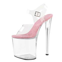 Damen-Sandalen mit hohen Absätzen. Transparente Plateausandalen mit Knöchelriemen. Pumps für Hochzeitsfeiern und Pole Dance. 8-Zoll-Absätze,Rosa,42 EU von LIUGUISUOCHBH