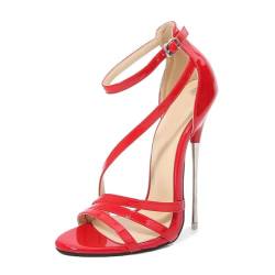 High Heels für Damen. Unisex-Sandalen in Übergröße für Männer und Frauen. Sandalen mit 16 cm Stilettoabsatz für Pole Dance und Stripper-Club,Rot,43 EU von LIUGUISUOCHBH