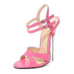 High Heels für Damen. Unisex-Sandalen mit Absatz und Knöchelriemen für Männer und Frauen. 16 cm hohe Sandalen mit Stilettoabsatz für Pole Dance und Stripclub,Rosa,38 EU von LIUGUISUOCHBH