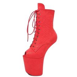 LIUGUISUOCHBH Damen-Stiefeletten mit 8-Zoll-Absatz und Peep-Toe-Plateau. Extrem hohe Absätze für Stripper-Tanz. Cosplay-Schuhe für Männer,Rot,40 EU von LIUGUISUOCHBH