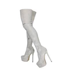 LIUGUISUOCHBH Overknee-Stiefel mit Plateausohle für Damen. Overknee-Stiefel aus Stretch-Wildleder mit Stilettoabsatz für Damen. Für Cosplay-Kostümpartys,Weiß,42 EU von LIUGUISUOCHBH