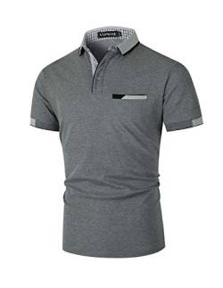 LIUPMWE Poloshirt Herren Kurzarm Baumwolle mit Brusttasche Polohemd Regular Fit Basic Streifen Tennis Golf T-shirt,Dunkelgrau 3,XXL von LIUPMWE