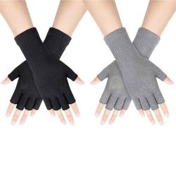 LIURFLNC 2 Paar Handschuhe Ohne Fingerkuppen, Lengthen Wrist Unisex Fingerlose Handschuhe, Half Finger Stretchy Knit Fingerlose Handschuhe Damen, Handschuhe Ohne Fingerkuppen Winter Warm von LIURFLNC