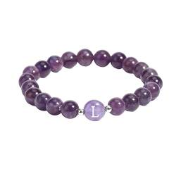 LIUYUYOUGO Armband Damen,Perlenarmbänder Mit Initialen Für Männer 8 Mm Naturstein Amethyst Kristall Armband Mit Buchstaben Az Runde Perlen Handgefertigtes Armband Edelsteine Energie Armreif Schmu von LIUYUYOUGO