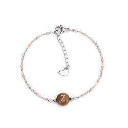 LIUYUYOUGO Edelstein Armband,Initialen Armband Für Frauen Naturstein Tigerauge Kristallarmband Buchstabe Az Rosa Perlen Handgefertigte Armbänder Verstellbare Energie Edelsteine Armreif Schmuck Fra von LIUYUYOUGO