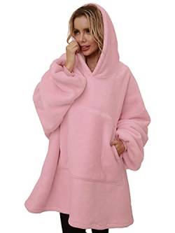 LIVACASA Kuschelpullover Übergroße Sherpa Hoodie Dicke Kapuzenpullover Decke Blanket Hoodie Sherpa Sweatshirt Decke Mit Kapuze Fleece Riesen Hoodies Damen Robe Decke Kuschel Pulli Decke Herren Rosa von LIVACASA