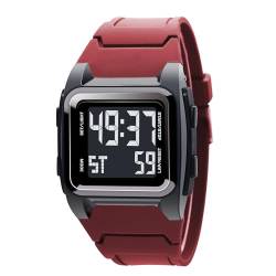 LIWEARE Unisex Digital Quarz Uhr, StoßFeste Herren Digital Uhren 50M wasserdichte Outdoor Sportuhr Nachtsicht Elektronische Uhr (Rot) von LIWEARE