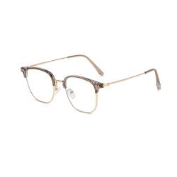 LJCZKA Blaulichtfilter Brille Halb-Randlos Metallrahmen Computerbrille für Herren Damen Quadratische Ohne Stärke Anti Müdigkeit, Anti Blaulicht Fernseher Arbeit Gaming Brille (Braun Gold) von LJCZKA