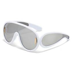 LJCZKA y2k Sonnenbrille Futuristische Damen Herren, Trendy Sonnenbrille übergroße Mode Brille Maske Hippie mit Schild UV-Schutz von LJCZKA