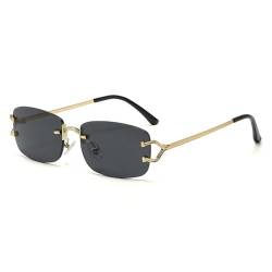 LJTJTAV Modische Vintage-Sonnenbrille aus Metall, quadratisch, randlos, für Damen und Herren, Luxus-Sonnenbrille für Damen, kleine Punk-Trend-Sonnenbrille, Schwarz, Einheitsgröße von LJTJTAV