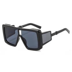 LJTJTAV Sonnenbrille mit quadratischem Schild, für Damen und Herren, übergroß, winddicht, Punk-Sonnenbrille, großer Rahmen, UV400, Schwarz, Einheitsgröße von LJTJTAV