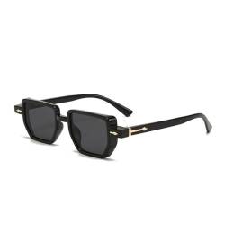 LJTJTAV Vintage Polygon Quadratische Sonnenbrille für Damen, modische klare Ozeangläser, UV400-Schutz, Nieten-Sonnenbrille für Herren, Schwarz, Einheitsgröße von LJTJTAV