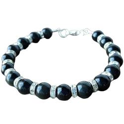 LKBEADS Schwarzer Onyx, runde Form, glatter Schnitt, 8 mm Perlen, 17,8 cm, Gliederkette, Armband für Damen und Herren | PK_LK_CP_01113, 7 Inch, Stein, Schwarzer Onyx von LKBEADS