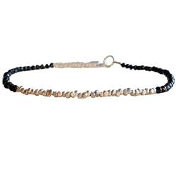 LKBEADS Schwarzer Turmalin, runde Form, facettierter Schliff, 2,5–3 mm, Perlen, 17,8 cm, Gliederkette für Damen und Herren | PK_LK_CP_01484, 7 Inch, Stein, Schwarzer Turmalin von LKBEADS