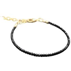 LKBEADS Schwarzer Turmalin, runde Form, facettierter Schliff, 2,5 mm Perlen, 17,8 cm, verstellbares Gliederarmband für Damen und Herren | PK_LK_CP_01458, 7 Inch Adjustable, Stein, Schwarzer Turmalin von LKBEADS