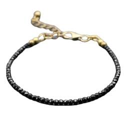 LKBEADS Schwarzer Turmalin, runde Form, facettierter Schliff, 2,5 mm Perlen, 17,8 cm, verstellbares Gliederarmband für Damen und Herren | PK_LK_CP_01461, 7 Inch Adjustable, Stein, Schwarzer Turmalin von LKBEADS