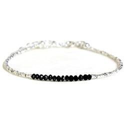 LKBEADS Schwarzes Diamant-Armband in Rondelle-Form, facettierter Schliff, 2 mm, 17,8 cm, verstellbare Gliederkette für Damen und Herren | PK_LK_CP_01031, 7 Inch Adjustable, Stein, Schwarzer Diamant von LKBEADS