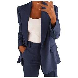 Damen Blazer Frühlings Casual Open Front Cardigan Langarm Elegant Business Anzug Mantel Lang Modern Jacke Mit Tasche Und Knöpfe Sommer Teenager Schicker Tracksuit Sweatblazer Outfits Damen Marine 5XL von LKRSEEF