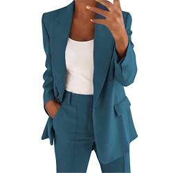 Damen Blazer Frühlings Casual Open Front Cardigan Langarm Elegant Business Anzug Mantel Lang Modern Jacke Mit Tasche Und Knöpfe Sommer Teenager Schicker Tracksuit Sweatblazer Outfits Damen Marine L von LKRSEEF