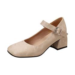 Damen Pumps Schuhe Loafer Italienische Abendschuhe Ballerina Gothic Tanzschuhe Absatzschuhe Hochzeitsgast Rockabilly Riemchenpumps Slingback Lackschuhe Stöckelschuhe Trachtenschuhe Beige 38 von LKRSEEF